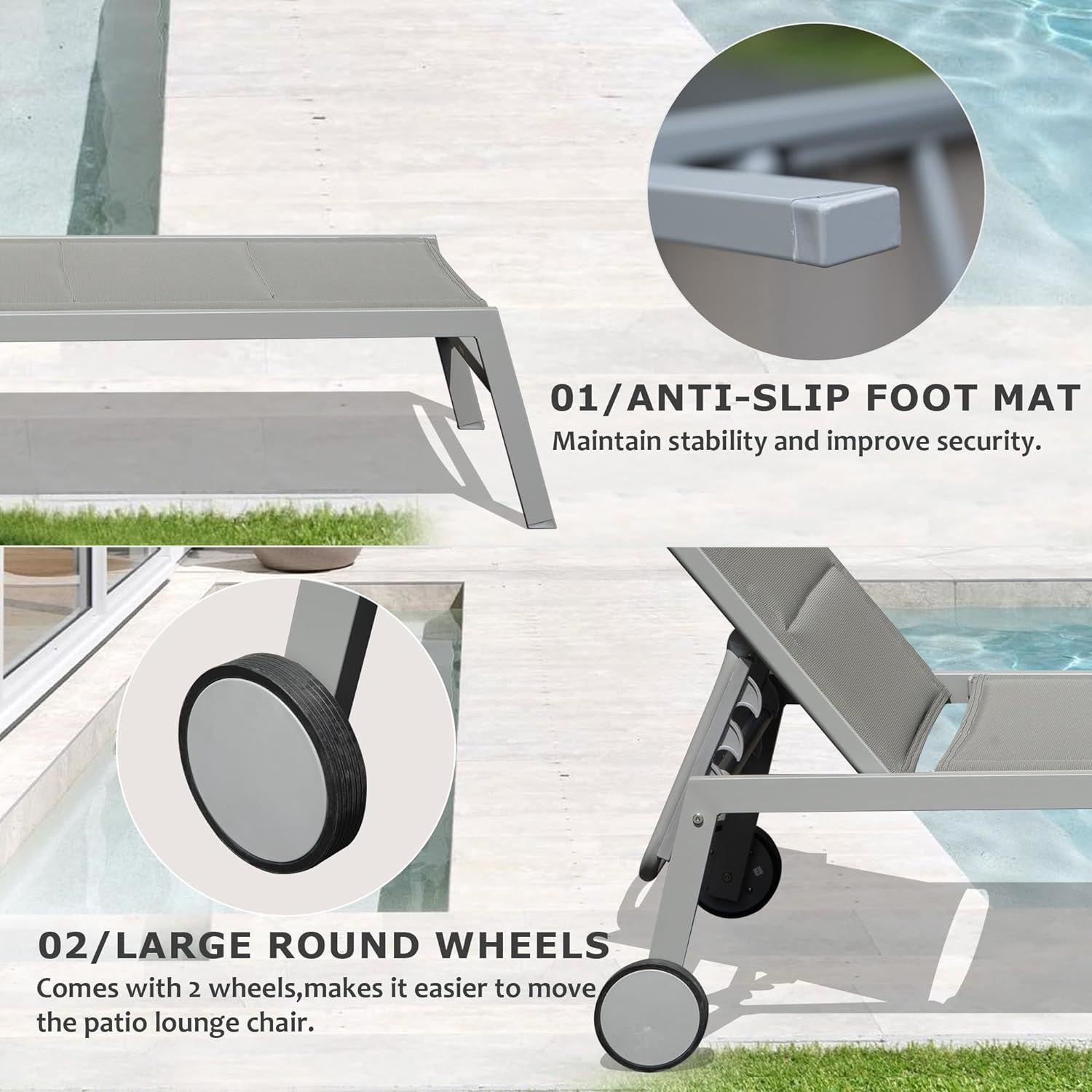 Outdoor Patio Chaise Lounge Set of 3 Doba